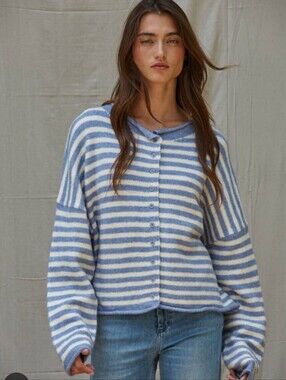 ASOS Blue and White Striped Knit Cardigan
